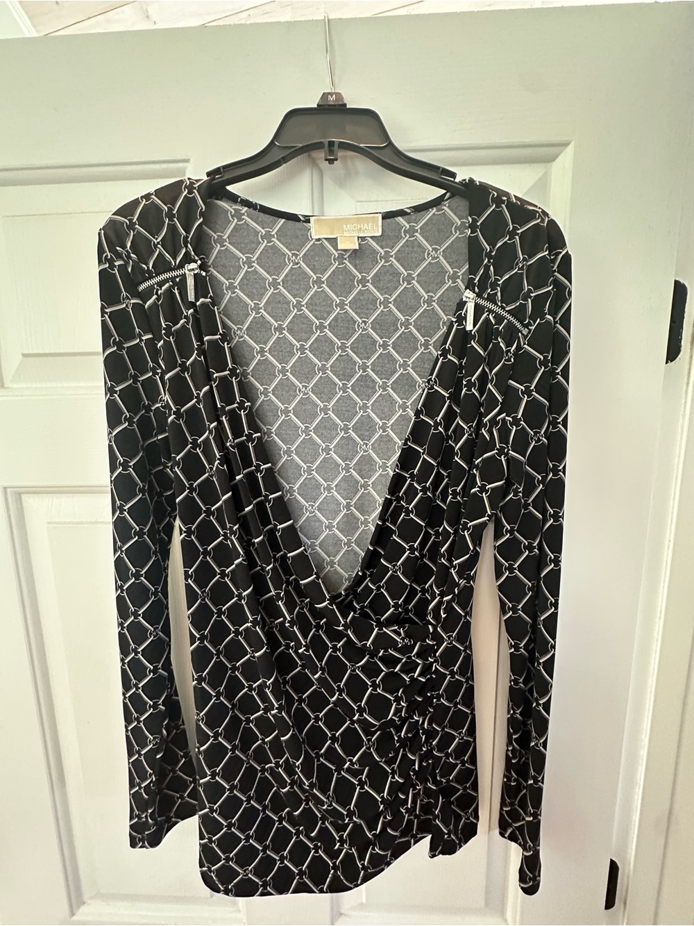 Black Printed Wrap-Style Long Sleeve Dress by MICHAEL Michael Kors